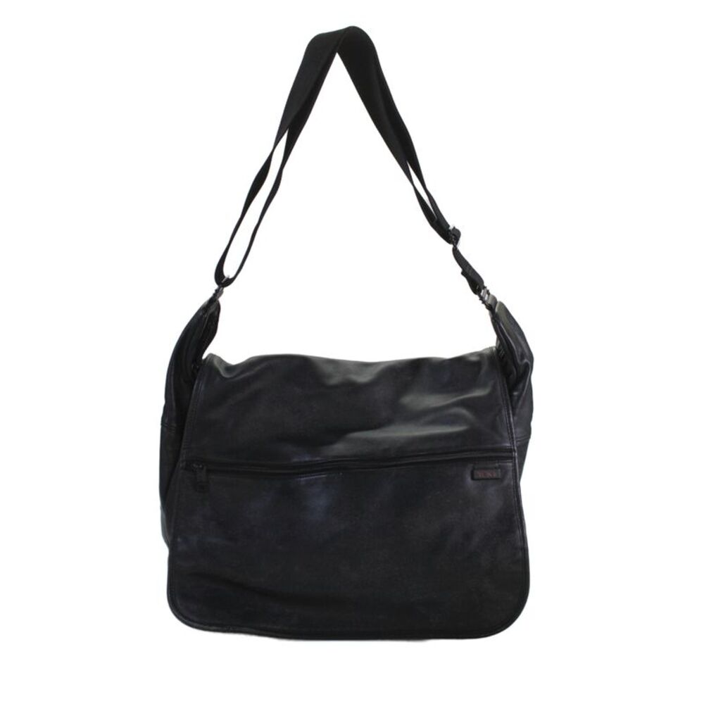 Tumi Womens Leather Flap Closure Messenger Shoulder Handbag Black